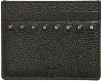Valentino Rockstud Leather Card Holder in Black at Nordstrom