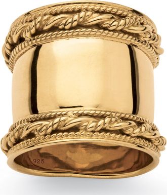 Palm Beach Jewelry Cigar Band-Style Ring With Rope Detailing in 18k Gold-plated Sterling Silver