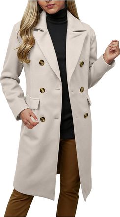 Generic Womens Double Breasted Waterproof Trench Coat Windproof Outerwear Coats Jackets Mid Long Stand Jacket Causal Collar Button Long Sleeve Tops Overcoat W