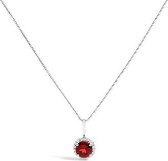 House of Brilliance 10K Gold Gemstone and 1/10 Cttw Diamond Accent Halo Pendant Necklace in White | Red Garnet at Nordstrom