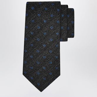 Ferragamo Grey/Light Blue Gancini Chevron Tie