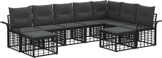 vidaXL Conjunto De Sof&aacute;s De Exterior 9 Uds. Negro Y Gris Oscuro Vidaxl