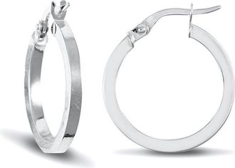 Jewelco London 9ct White Gold Square Tube 2mm Hoop Earrings 19mm - JER674B