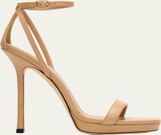 Jimmy Choo London 120mm Moza Leather Platform Ankle-Strap Sandals