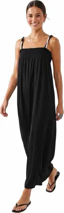 Naked Zebra Cord Detail Smocking Maxi Dress In Black