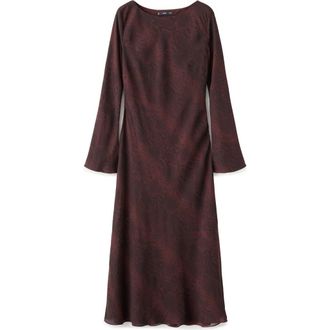 Mango Animal Print Long Sleeve Maxi Dress in Burgundy at Nordstrom, Size 8