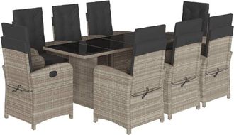 vidaXL Set Comedor De Jard&iacute;n 9 Pzas Cojines Rat&aacute;n Sint&eacute;tico Gris Claro Vidaxl