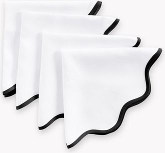 Solino Home Linen Dinner Napkins Set of 4, 20 Inch Round for Dining Table, Holiday and Everyday Table Decor - Giselle Scallop Edge in Black And White
