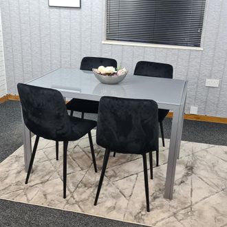 Kosy Koala Modern Grey Glass Dining Table Set with 4 Black velvet Chairs Dining Room Furniture in Brown