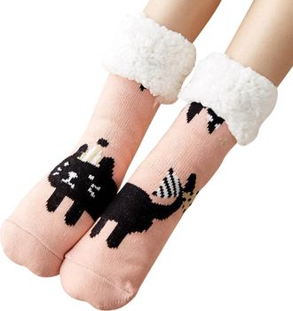 Generic 2026 Women Slipper Socks Super Soft And Warm Fleece Lined Stripe Cute Animals Winter For Girls