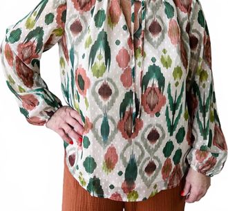Tribal Puff Sleeve Blouse In Beige