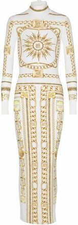 Balmain Lange bodycon jurk met print en Foulard-motief - Dames - Casual kleedjes - Geel - L - Kleedjes