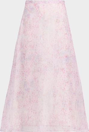 Alberta Ferretti Floral-Print Silk Organza Skirt