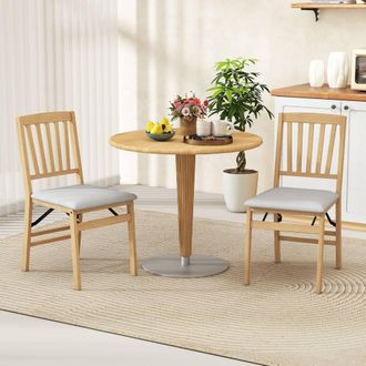 Costway Costway Dining Chair Set of 2 Folding Chairs with Padded Seat in Natural