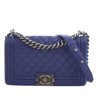 Chanel Pre-owned Womens Medium Quilted Lambskin Boy Flap - Medium Blue Leather - One Size