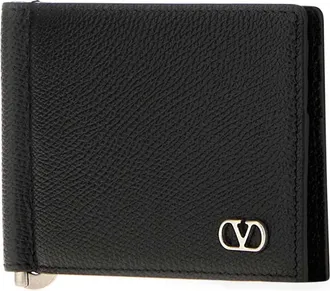 Valentino Garavani Mens Black Leather Card Holder Wallet