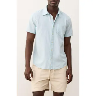 Marine Layer Better-than-Linen Short Sleeve Hemp Blend Button-Up Shirt in Blue/White Stripe at Nordstrom, Size Xx-Large