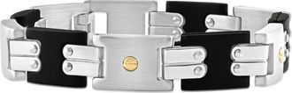 Pompeii3 Mens Steel Brushed And Black Two Tone Flexible 12mm Link 8 Bracelet