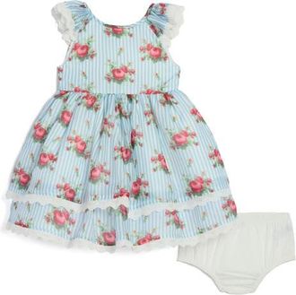 Pippa & Julie Floral Stripe Dress & Bloomers in Blue/White at Nordstrom, Size 18M