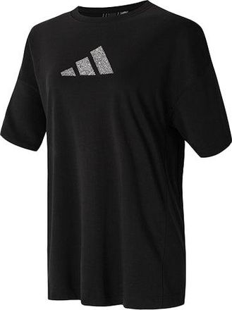 adidas (WMNS) adidas Logo Pattern Round Neck Sports Short Sleeve Black T-Shirt H55256