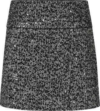 Ermanno Scervino Black Sequined Front Slit Wool-Blend Mini Skirt