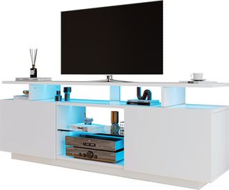 STILVORA Mobile Tv Con 2 Ante E 5 Vani Aperti E Led Controllato Da App, In Pannello Truciolare, Bianco, 140&times;35&times;55 Cm