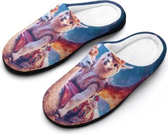 Generic Alpaca with Dragon Wings Galaxy Mens House Slippers Memory Foam Washable Cotton Slip on Home Shoes