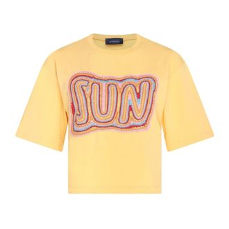 Sportmax Sportmax, T-Shirts, female, Yellow, Size: XS T-Shirt with Sun Print