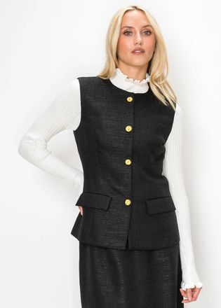 YAL New York Sleeveless Black Vest with Gold Buttons