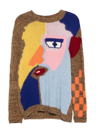 Walter Van Beirendonck knitted face-graphic sweater - men - Wool/Silk/Mohair/Cashmere/Alpaca Wool/Nylon - S - Brown