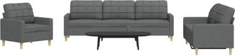 vidaXL Vidaxl - Juego De Sof&aacute;s 3 Piezas Tela Gris Oscuro