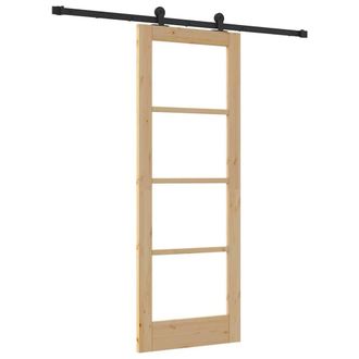 Berkfield Home Sliding Door with Hardware Set ORKDALSolid Wood & Glass in Light Brown