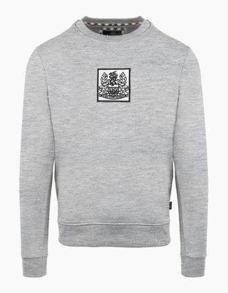 Aquascutum Mens Crew Neck Ribbed Collar Long Sleeve Sweatshirt - Grey - Size: 2X large