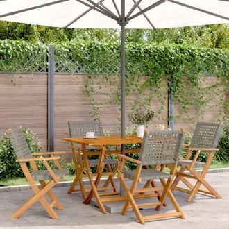 vidaXL Vidaxl - Set De Comedor De Jard&iacute;n 5 Piezas Rat&aacute;n Pe Madera Maciza Gris