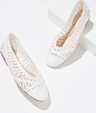 Talbots Tana Woven Cord Raffia Ballet Flats - White - 10 1/2 M Talbots