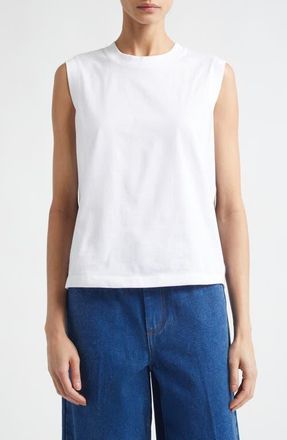 Marni Floral Back Cotton Tank in 00W01Lily White at Nordstrom, Size 10 Us