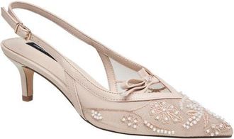 French Connection Quinny Embroidered Bead Heel in Nude at Nordstrom, Size 6