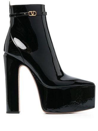 Valentino Garavani Tan-Go patent platform boots - Black