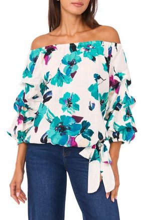 Vince Camuto Off the Shoulder Bubble Sleeve Top in Jungle at Nordstrom, Size Small
