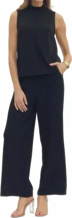 Entro Solid Knit Wide Leg Pants In Black