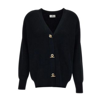 Elisabetta Franchi Truien & Vesten, Dames, Zwart, S, Polyester, Geribde gebreide V-hals vest