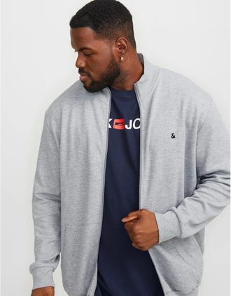 Jack & Jones Mens Paulos Solid Patterned Zip Neck Ribbed Cuff Sweat Jacket - Grey - Size: 7X large