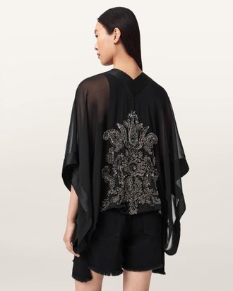 AllSaints Polyester Alice Embellished Sheer Relaxed Fit Kimino, Size: One Size