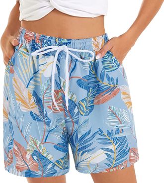 Generic Women Shorts Casual Jean Womens Casual Shorts Summer Comfy Beach Shorts Elastic Waist Floral Print with 2 Pockets T Shirts for Women Summer Short Slee