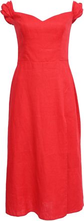 Reformation Bridgton Off-The-Shoulder Smocked Midi Dress in Red Linen