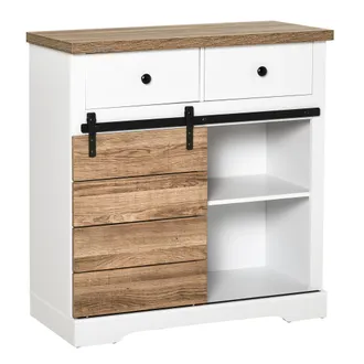 HOMCOM Credenza Da Cucina Con 2 Cassetti Ripiani Aperti E Portabottiglie - Homcom