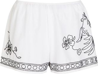 Bode Cockatoo Beaded Cotton and Silk-blend Shorts - White - S (UK8-10 / S)