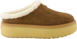 Prada Schoenen, Dames, Bruin, 37 EU, Leer, Beige Bontgevoerde Muiltjes