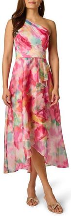 Adrianna Papell Floral Print One-Shoulder High/Low Cocktail Dress in Ivory Multi at Nordstrom, Size 14