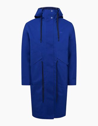 Lacoste Womens Long Hooded Water-Resistant Parka Jacket - Blue - Size: 10